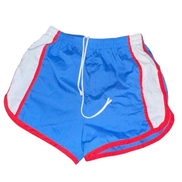 VTG Off The Wall Men’s Nylon Running Shorts Blue Red White Lined SZ Small 80s - Picture 1 of 9
